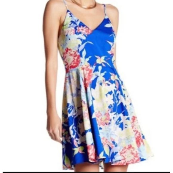 Yumi Kim Womens M Blue Floral V-Neck Sleeveless Fi